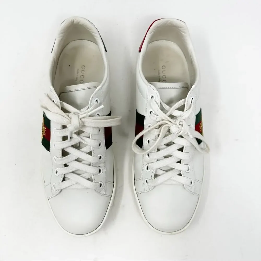 Gucci Ace Bee Web Stripe Leather Sneakers Womens Size EU 37.5